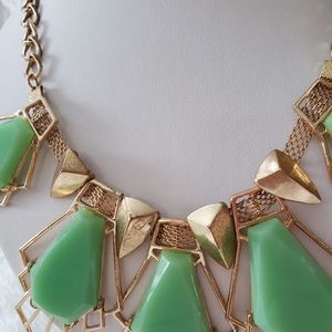 Green Acryllic Gold Tone necklace with earrings